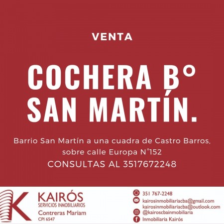 ¿ Cansado de alquilar cochera?  VENTA COCHERA BARRIO SAN MARTÍN 