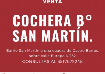 ¿ Cansado de alquilar cochera?  VENTA COCHERA BARRIO SAN MARTÍN 